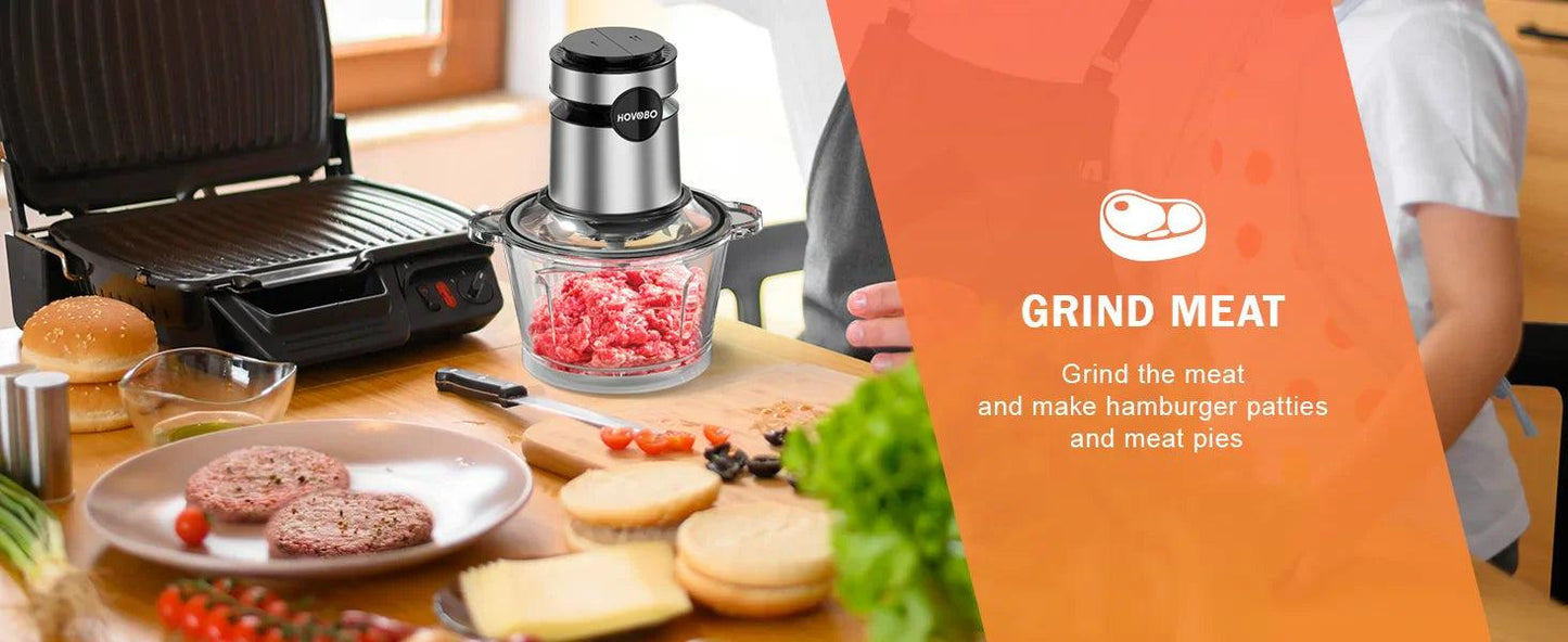 AAH- Food Processor, 500W Electric Meat Grinder Food Chopper with Two 8 Cup Bowls & 2 Bi-Level Blades, 2 Speed - Smartify4u