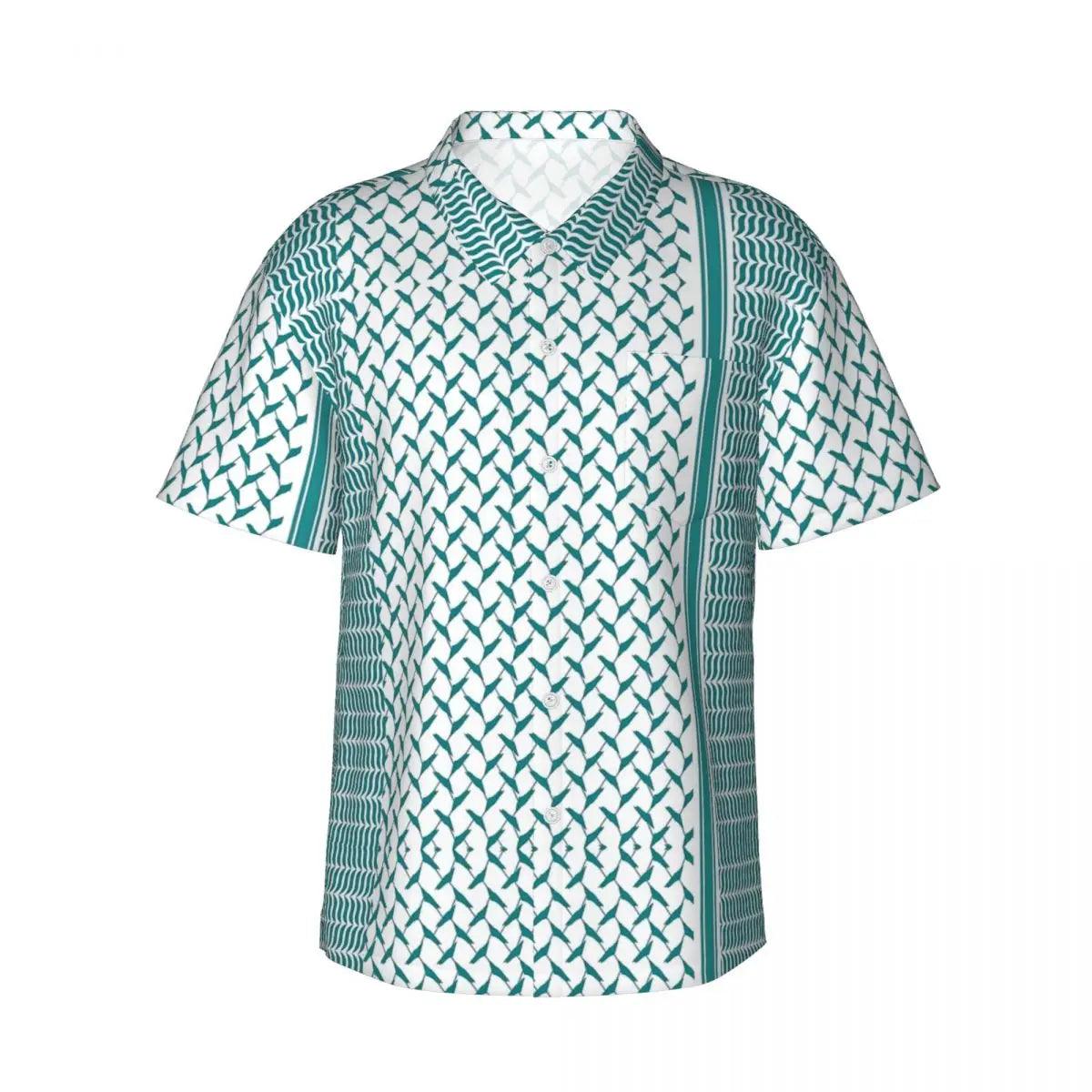 AAP- Palestine Keffiyeh Turquoise Blue Casual Shirt Loose Hawaiian Men Short-Sleeve Beach Street Style Design Oversize Blouses - Smartify4u