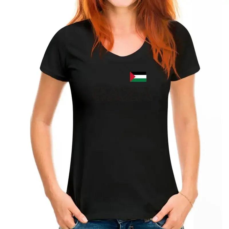 AAP- Fashion ladies T-shirt-Gaza-with flag print-White-s to XL - Palestine - Smartify4u