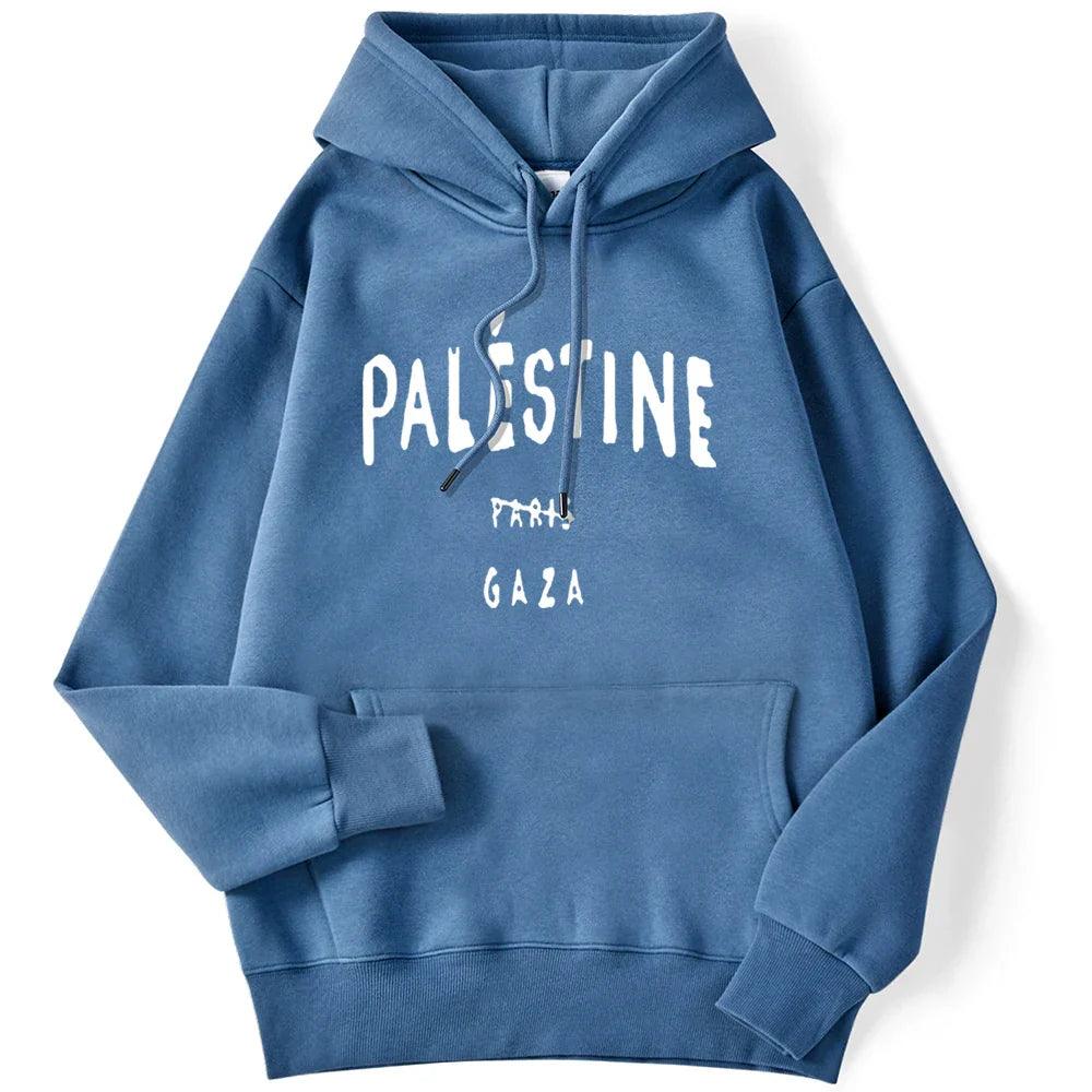 AAP- Winter Woman Hoodies Palestine Gaza Letter Printed Pullovers Breathable Loose Warm Pocket Sweatshirts Casual Ladies - Smartify4u