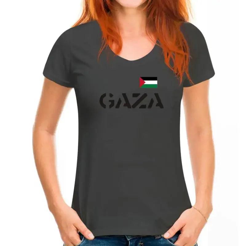 AAP- Fashion ladies T-shirt-Gaza-with flag print-White-s to XL - Palestine - Smartify4u