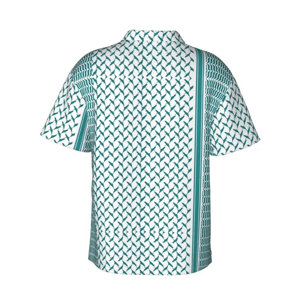 AAP- Palestine Keffiyeh Turquoise Blue Casual Shirt Loose Hawaiian Men Short-Sleeve Beach Street Style Design Oversize Blouses - Smartify4u