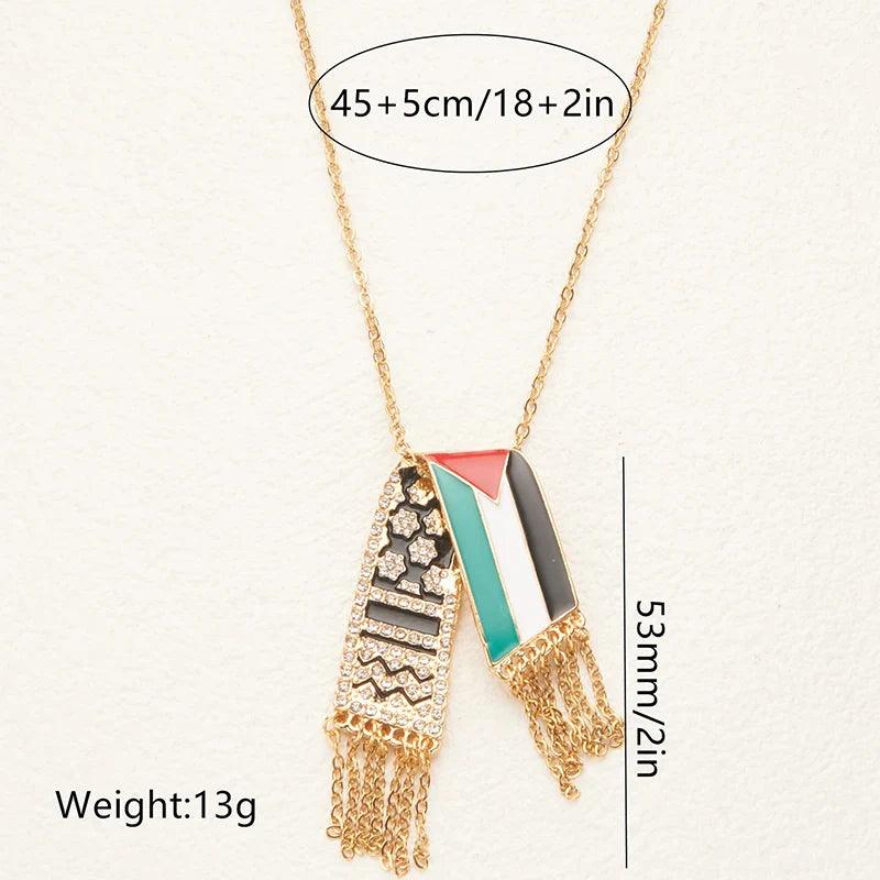 AAP- 1Pc Stainless Steel Scarf Shape Pendant Palestine Scarf Gaza Rhinestone Tassel Necklace Gift - Smartify4u