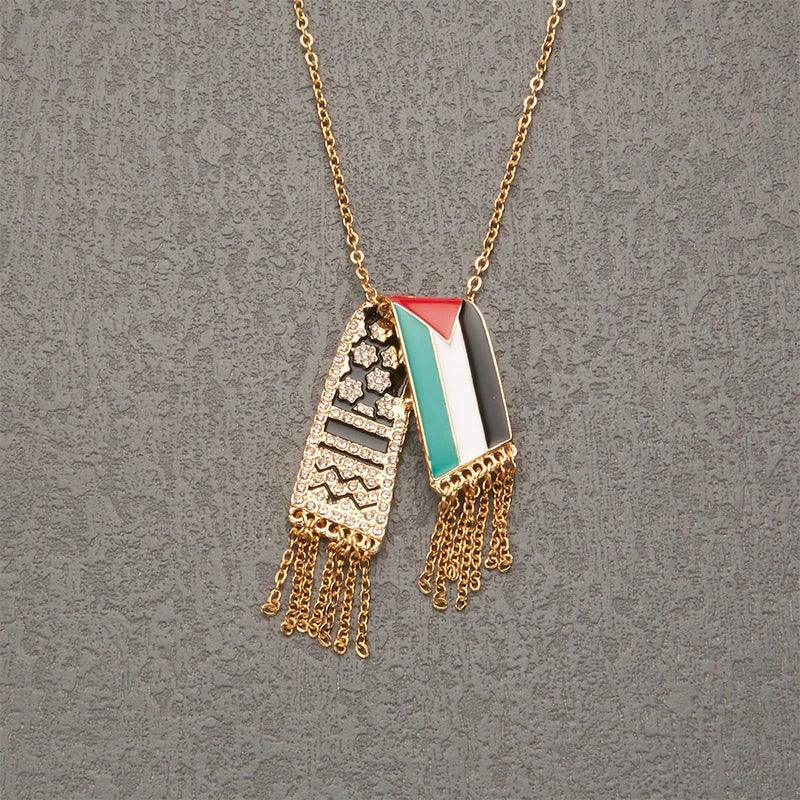 AAP- 1Pc Stainless Steel Scarf Shape Pendant Palestine Scarf Gaza Rhinestone Tassel Necklace Gift - Smartify4u