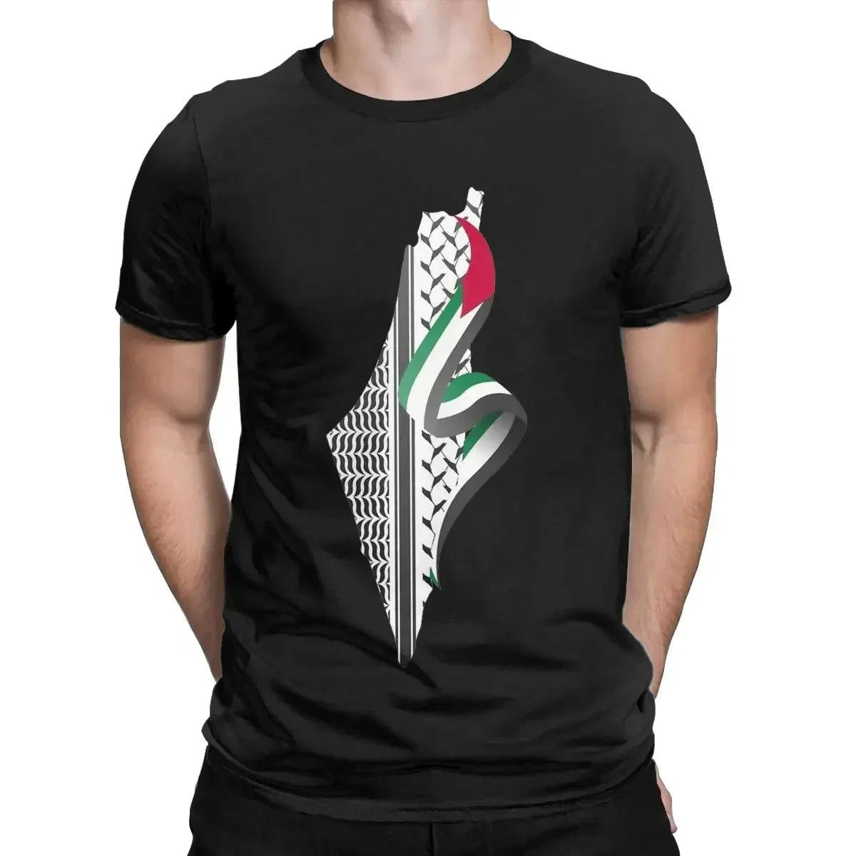 AAP- Keffiyeh Printed Palestine Map T-Shirt Crew-neck Short Sleeve Cotton Oversized Casual Street Men Women - Smartify4u