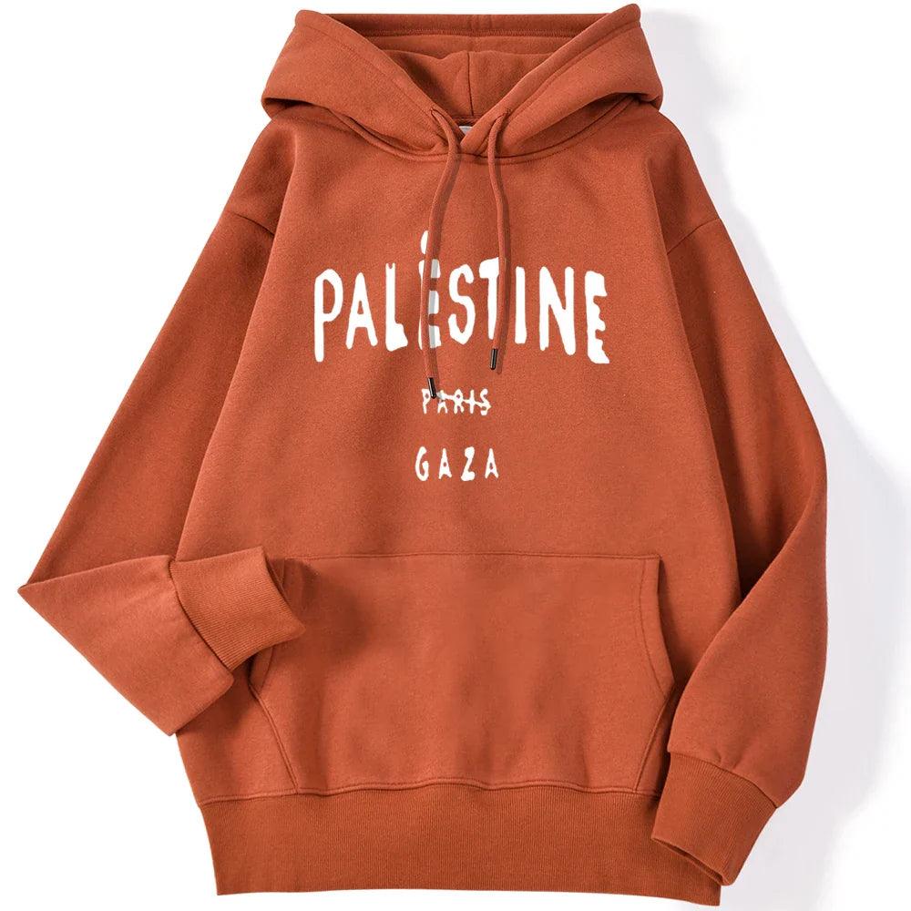 AAP- Winter Woman Hoodies Palestine Gaza Letter Printed Pullovers Breathable Loose Warm Pocket Sweatshirts Casual Ladies - Smartify4u