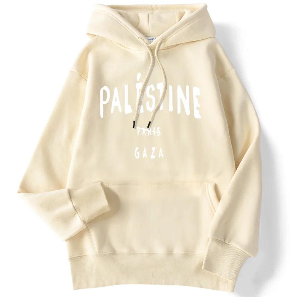 AAP- Winter Woman Hoodies Palestine Gaza Letter Printed Pullovers Breathable Loose Warm Pocket Sweatshirts Casual Ladies - Smartify4u