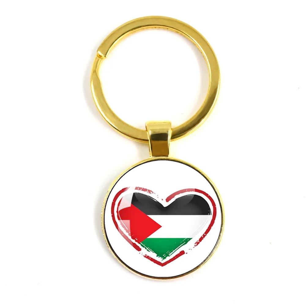 AAP- Personalized Art Patterns Palestine Nation Flag Emblem 25mm Glass Cabochon Keychain Key Rings for Women Men - Smartify4u