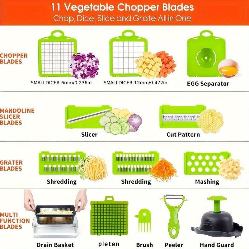 ATH- Vegetable Chopper, Pro Onion Chopper, 14 In 1Multifunctional Food Chopper, Kitchen Vegetable Slicer Dicer Cutter, Veggie Chopper With 8 Blades, Carrot Chopper with Container (Grey) - Smartify4u