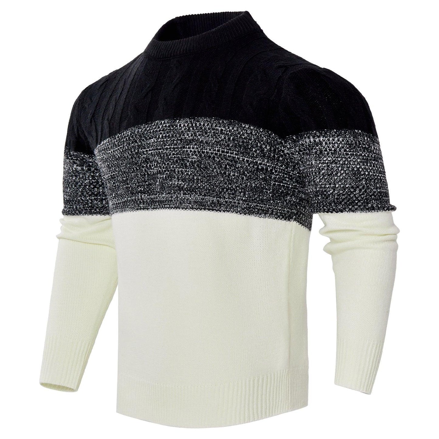 ACM- Men's Casual Color Block Long Sleeve Cable Knit Pullover Sweater - Smartify4u