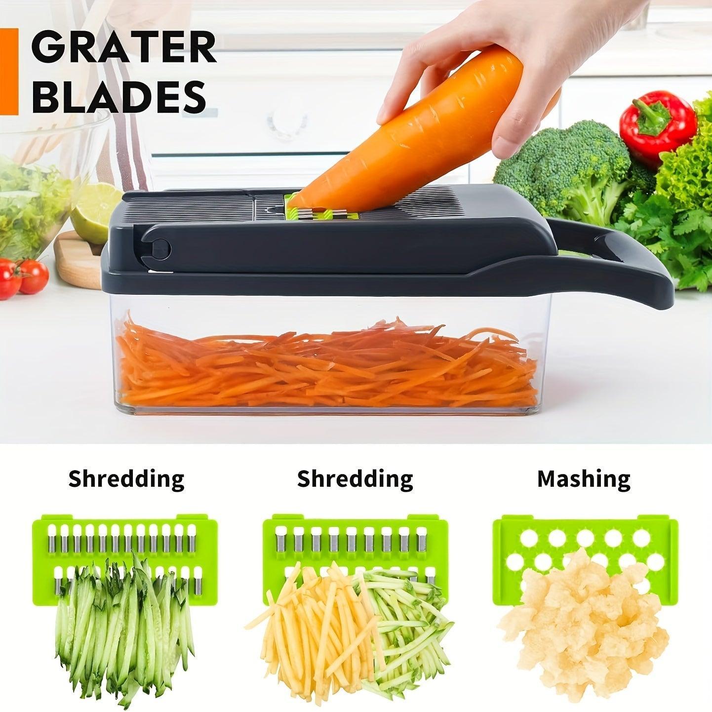 ATH- Vegetable Chopper, Pro Onion Chopper, 14 In 1Multifunctional Food Chopper, Kitchen Vegetable Slicer Dicer Cutter, Veggie Chopper With 8 Blades, Carrot Chopper with Container (Grey) - Smartify4u