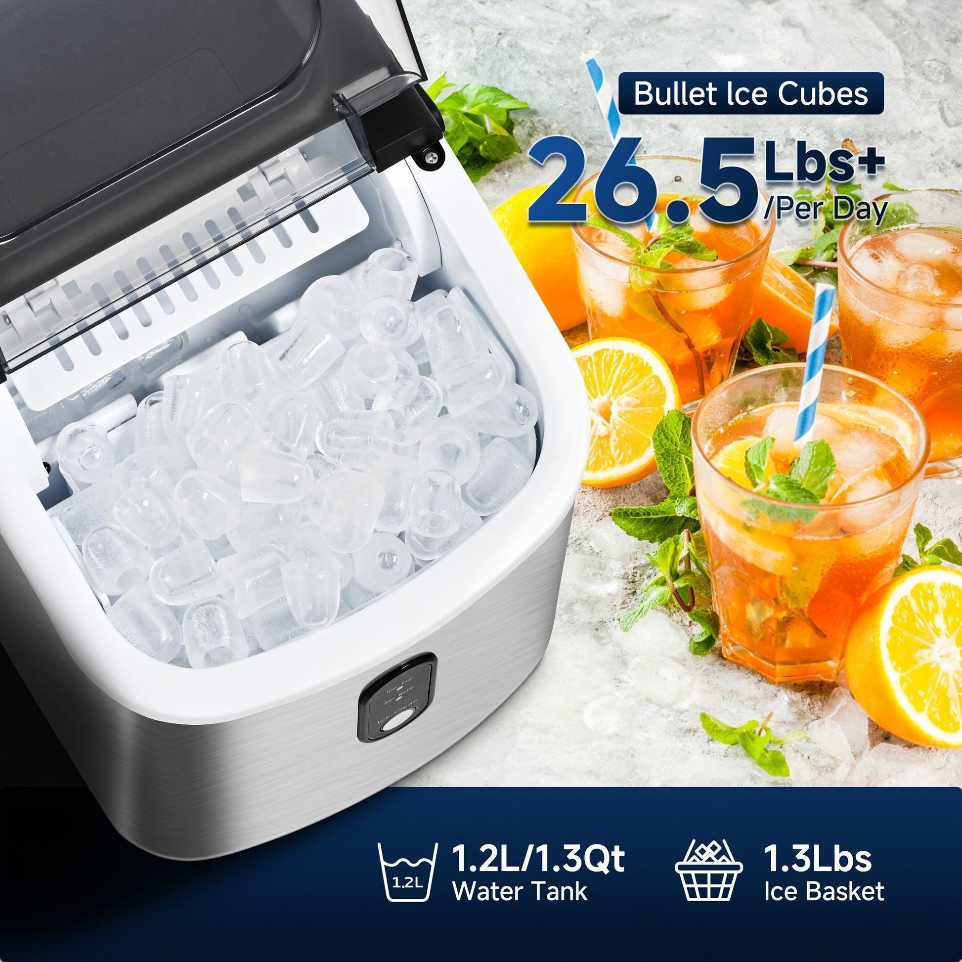 ATH- 26.5 Pounds Daily Capacity High-Efficiency Ice Maker - Quick 6-Minute Production of 9 Bullet Ice Cubes, Compact Self-Cleaning - Smartify4u