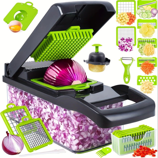 ATH- Vegetable Chopper, Pro Onion Chopper, 14 In 1Multifunctional Food Chopper, Kitchen Vegetable Slicer Dicer Cutter, Veggie Chopper With 8 Blades, Carrot Chopper with Container (Grey) - Smartify4u